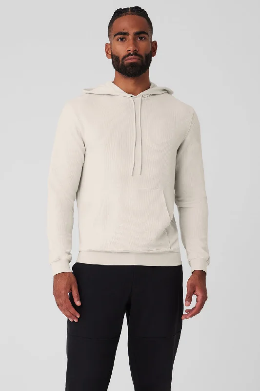 Micro Waffle Fast Break Hoodie - Bone Hoodie with Rolled Sleeves Casual Relaxed