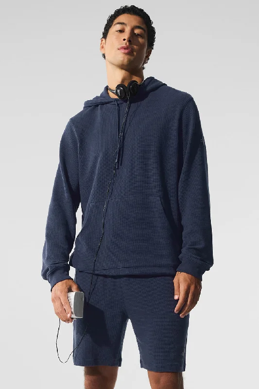 Micro Waffle Fast Break Hoodie - Navy Hoodie with Illustration Artistic Creative