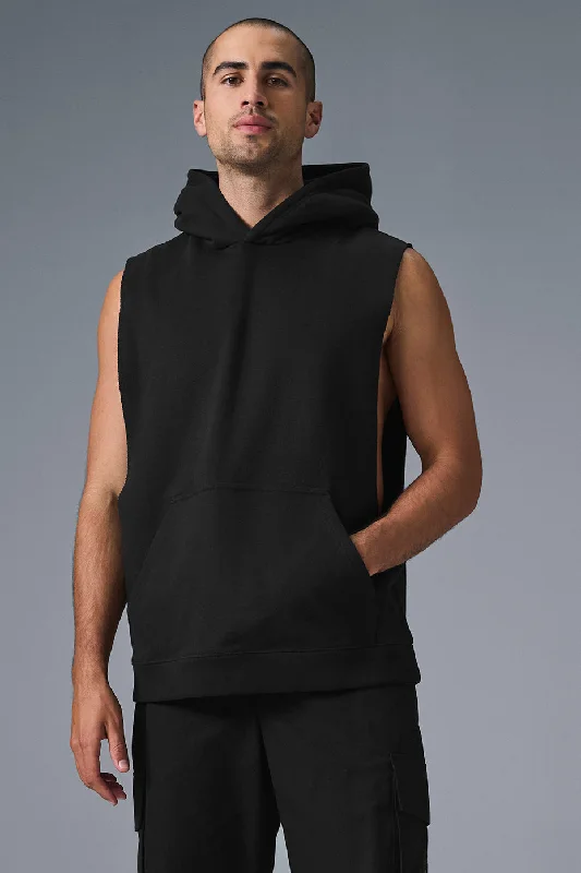 Renown Sleeveless Hoodie - Black Hoodie with Fur Luxurious Winter