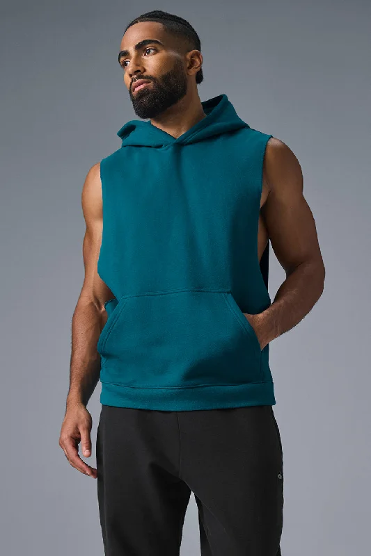 Renown Sleeveless Hoodie - Oceanic Teal Hoodie with Stripes Bold Sporty