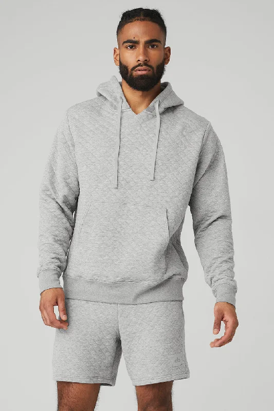 Quilted Stadium Hoodie - Athletic Heather Grey Hoodie with Drop Shoulder Relaxed Streetwear