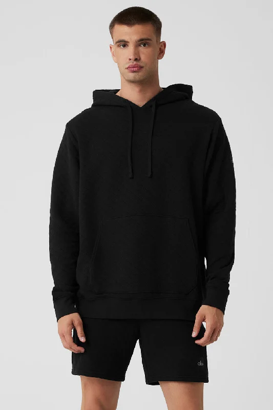 Quilted Stadium Hoodie - Black Hoodie with Contrast Stitching Detailed Premium