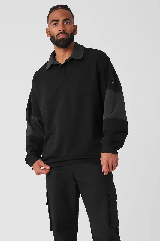 Mixmatch Rugby Sweatshirt - Black Hoodie with Metallic Shiny Futuristic