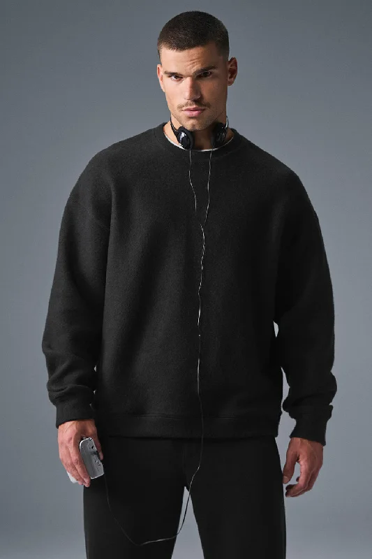 Triumph Restore Crew Neck Sweatshirt - Black Hoodie with Side Slits Relaxed Casual