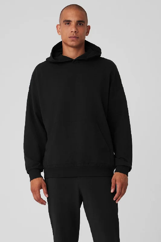 Double Take Hoodie - Black Hoodie with Hem Applique Textured Unique