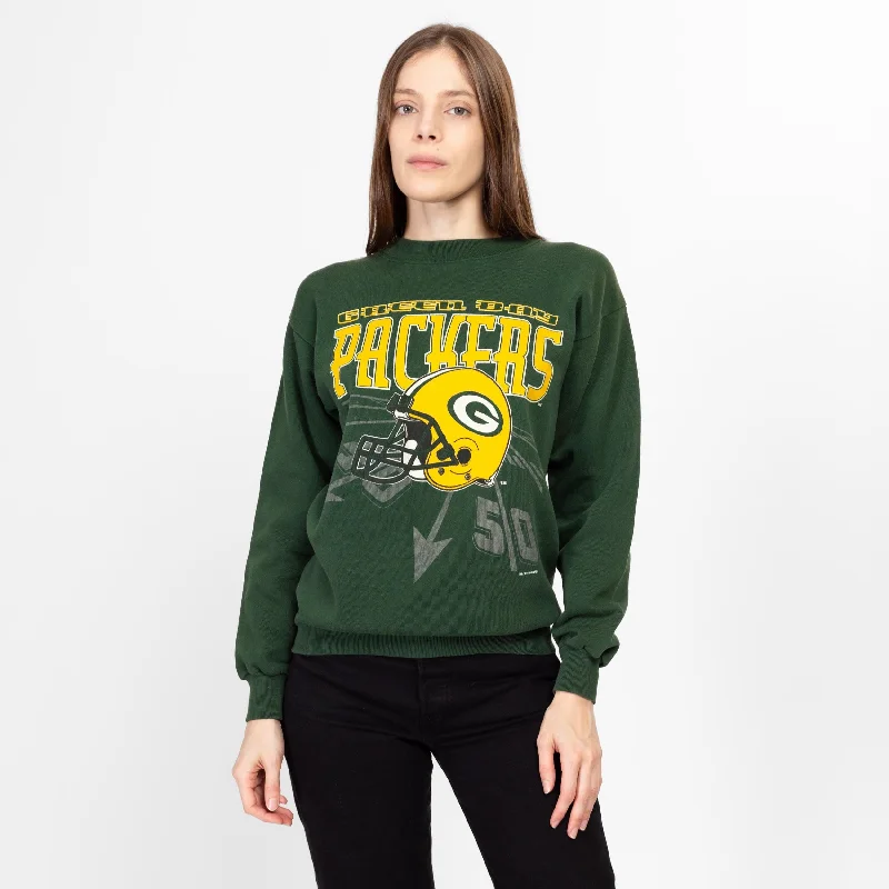 Medium 90s Green Bay Packers Sweatshirt Hoodie with Elastic Cuffs Stretchable Comfortable