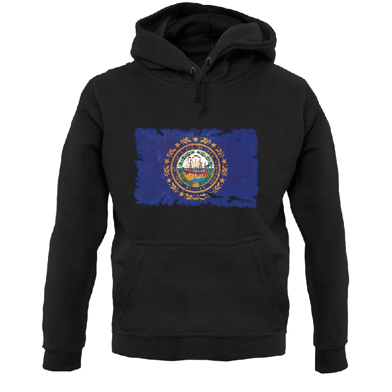 New Hampshire Grunge Style Flag Unisex Hoodie Hoodie with Snap Buttons Easy Quick