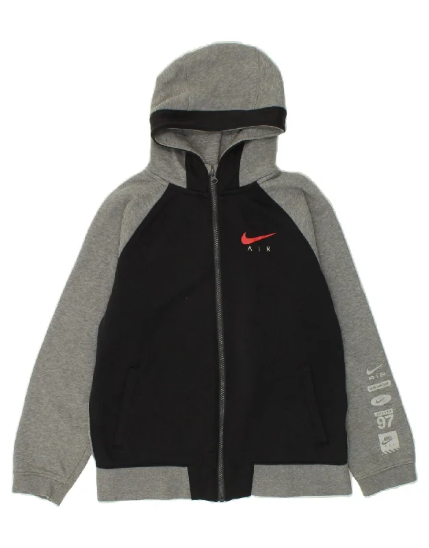 NIKE Boys Graphic Zip Hoodie Sweater 13-14 Years XL Black Colourblock Hoodie with Slim Fit Tailored Modern