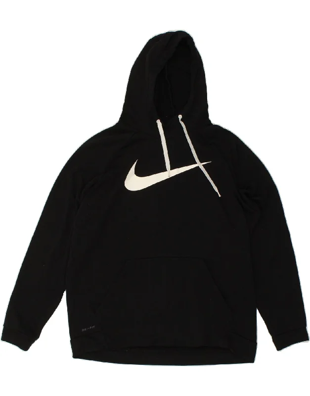 NIKE Mens Dri Fit Graphic Hoodie Jumper XL Black Polyester Hoodie with Frayed Bohemian Relaxed