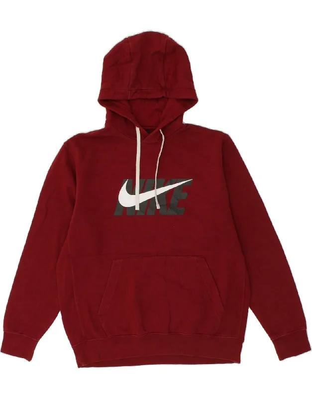 NIKE Mens Graphic Hoodie Jumper Large Red Cotton Hoodie with Print Artistic Unique