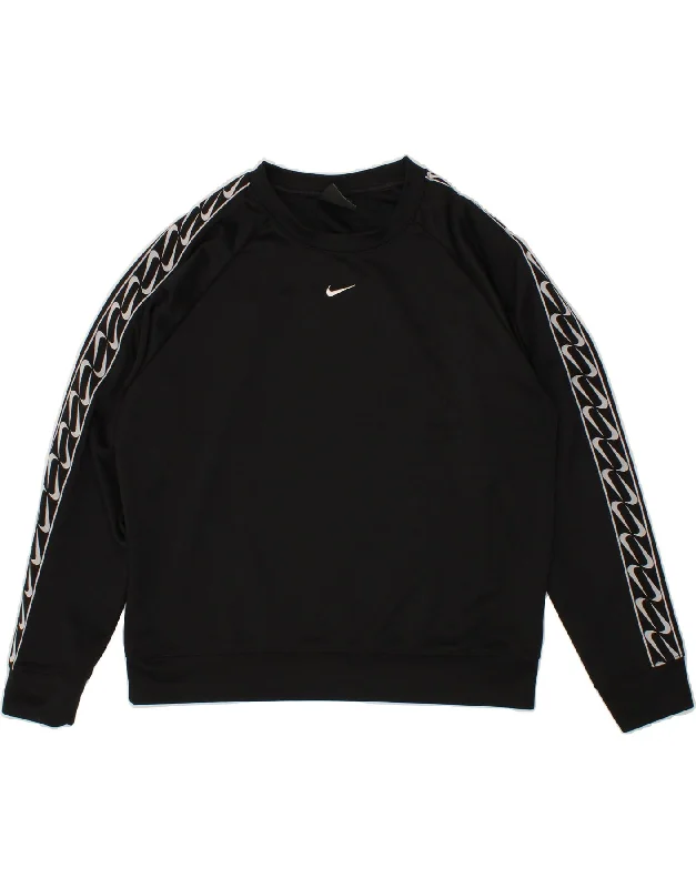 NIKE Mens Graphic Sweatshirt Jumper Medium Black Polyester Hoodie with Fur Luxurious Winter