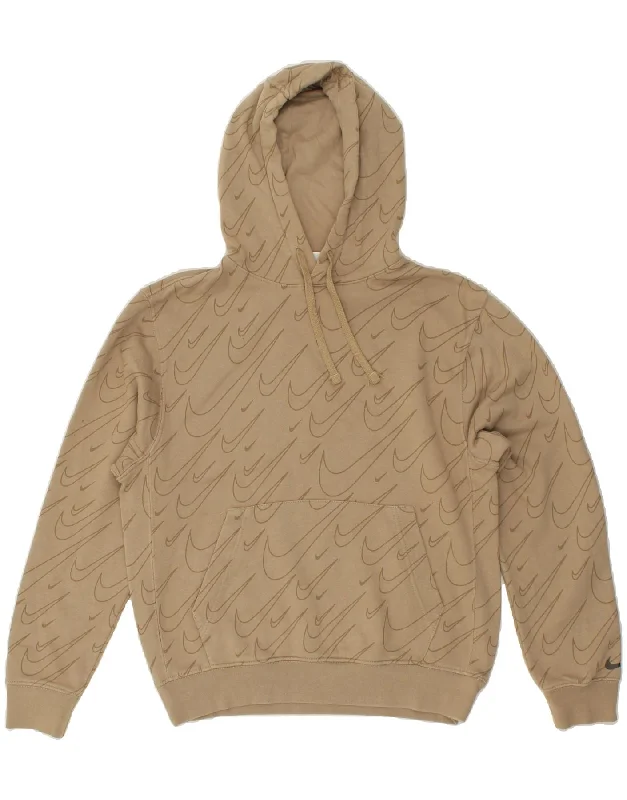 NIKE Mens Hoodie Jumper Small Beige Hoodie with Full-Zip Functional Layering