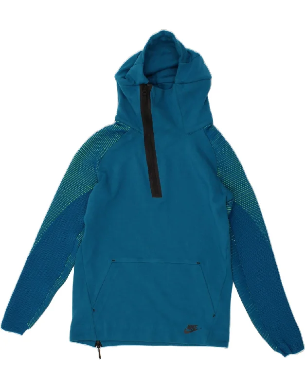 NIKE Mens Zip Neck Hoodie Jumper Small Blue Cotton Hoodie with Rhinestones Sparkly Elegant