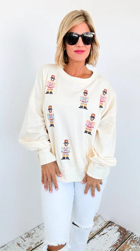 Nutcracker Cross Stitch Sweatshirt Hoodie with Zipper Versatile Modern