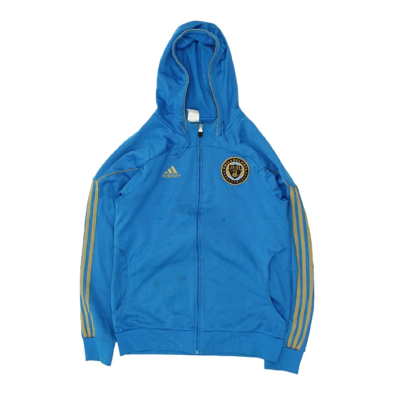 Philadelphia Union 2011 Adidas Mens Blue Full Zip Hoodie | VTG Football MLS Cotton Hoodie Fleece Lining Warmth