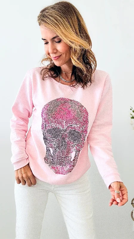 CUSTOM Pink Skull Classic Sweatshirt Hoodie with Raglan Sleeves Sporty Comfortable