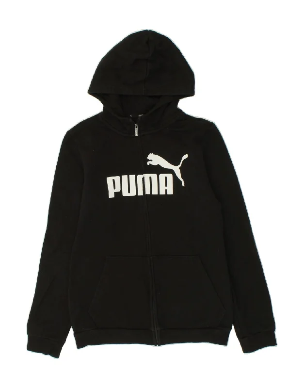 PUMA Boys Graphic Hoodie Jumper 15-16 Years Black Cotton Hoodie with Toggle Buttons Decorative Unique