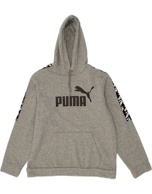 PUMA Mens Graphic Hoodie Jumper Large Grey Cotton Hoodie with Button Classic Timeless