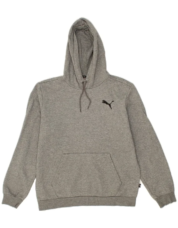 PUMA Mens Hoodie Jumper Medium Grey Cotton Hoodie with Patch Decorative Personalized