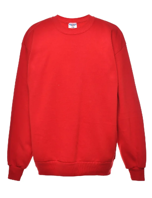 Red Plain Sweatshirt - L Hoodie with Contrast Stitching Detailed Premium