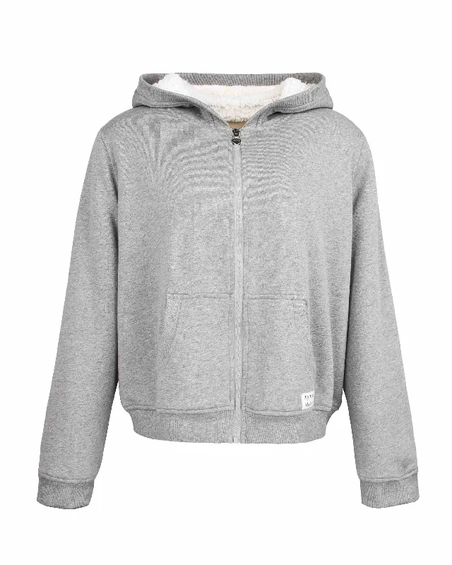 Simple Fleece Lined Hoodie - Grey Hoodie with Applique Textured Unique