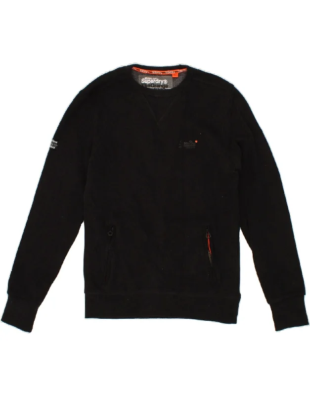 SUPERDRY Mens Sweatshirt Jumper Medium Black Cotton Hoodie with Drop Shoulder Relaxed Streetwear