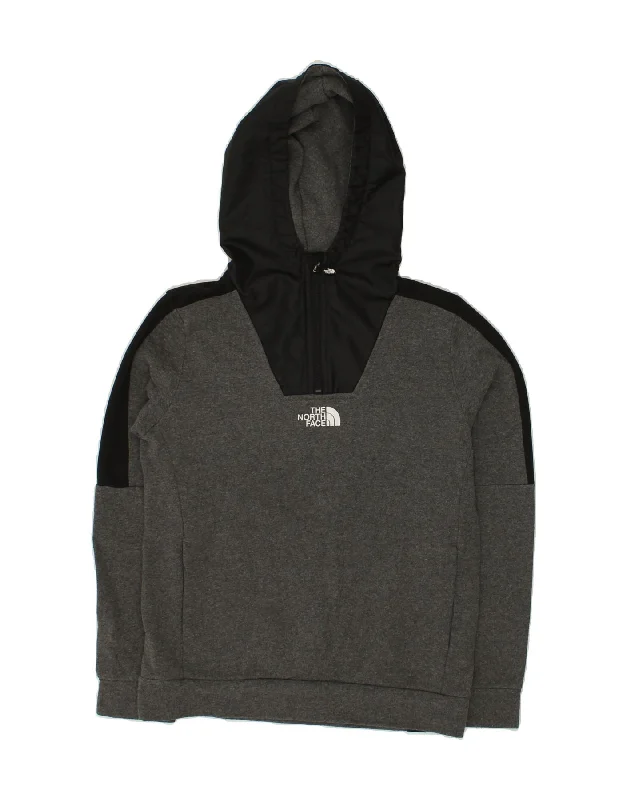 THE NORTH FACE Boys Zip Neck Hoodie Jumper 14-15 Years XL Grey Colourblock Hoodie with Frayed Bohemian Relaxed