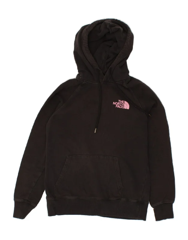 THE NORTH FACE Womens Graphic Hoodie Jumper UK 6 XS Black Cotton Hoodie with Button Classic Timeless