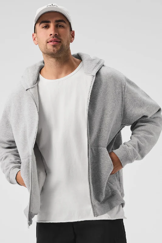 Renown Heavy Weight Full Zip Hoodie - Athletic Heather Grey Hoodie with Back Slit Movement Comfort