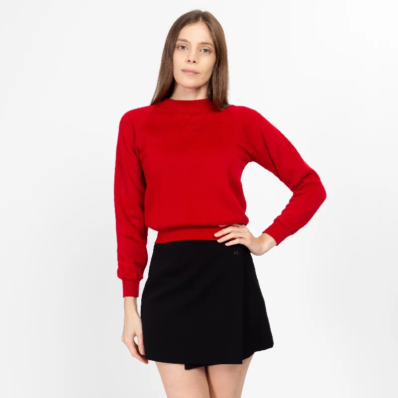 XS 80s Soft Red Cropped Raglan Sweatshirt Hoodie with Belted Waist Structured Tailored