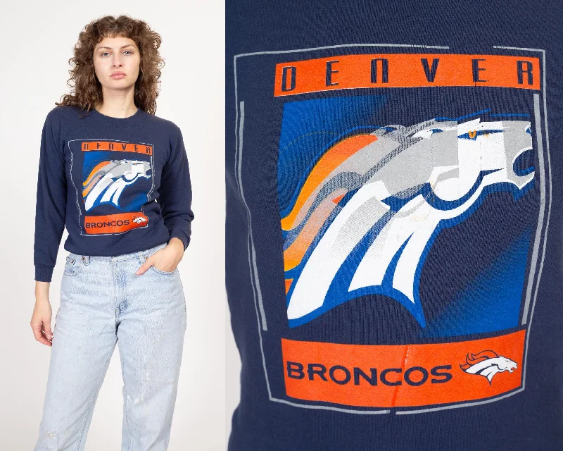 XS 90s Denver Broncos NFL Sweatshirt Cotton Hoodie Fleece Lining Warmth