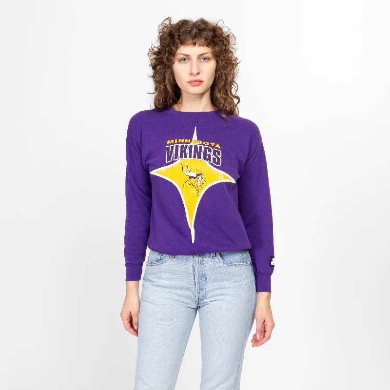 XS 90s Minnesota Vikings NFL Starter Sweatshirt Hoodie with Bell Sleeves Flared Feminine