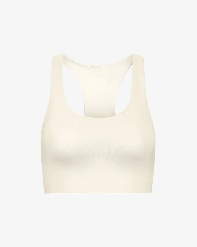 Active Cropped Bra - Ivory White Wireless Lace Bra