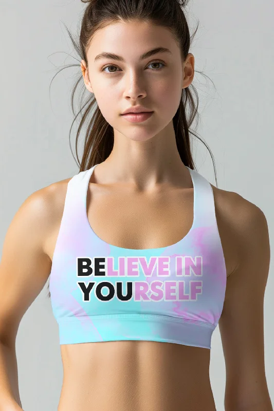 Be You Stella Pink & Mint Seamless Racerback Sport Yoga Bra - Women Full Coverage Bralette