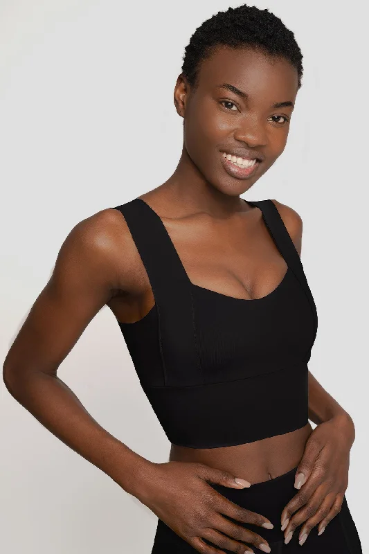 3 for $49! Black Kelly Long Line Sleek Padded Sports Bra - Women Elegant Silk Bra