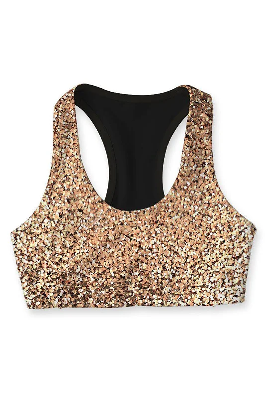 Confetti Stella Gold Glitter Print Seamless Racerback Sport Bra - Women Seamless Bra Design