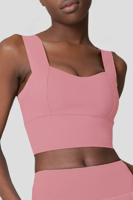 3 for $49! Dusty Pink Kelly Long Line Sleek Padded Sports Bra - Women Lace-Trimmed Bra