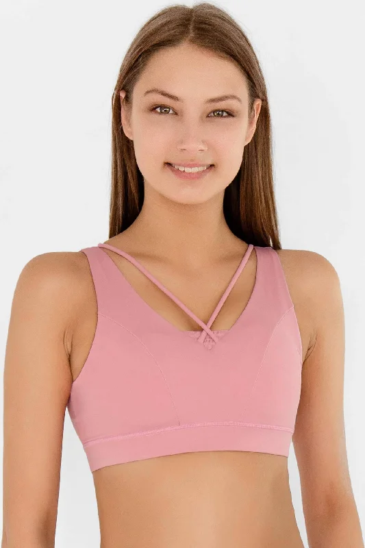 3 for $49! Dusty Pink Kelly Strappy Open-Back Padded Sports Bra - Women Soft Padded Bralette