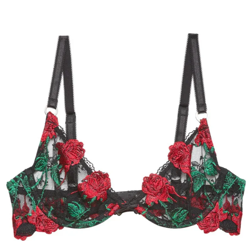 Fleur du Mal Vampire Rose Embroidery Demi Bra Soft Cotton Bra