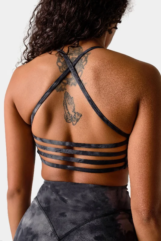 Iris Strappy Back Crop Sports Bra - Black Tie Dye Chic Lace Bralette