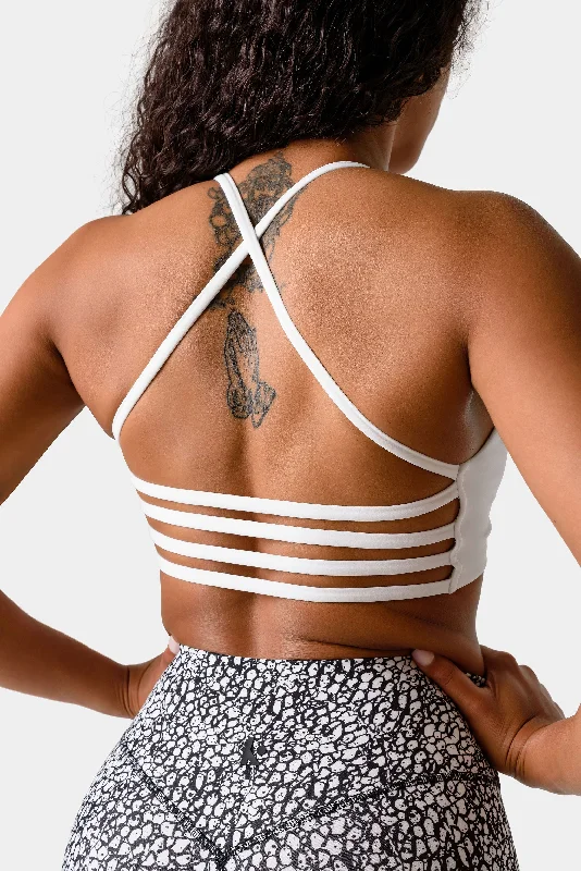 Iris Strappy Back Crop Sports Bra - White Sporty Compression Bra