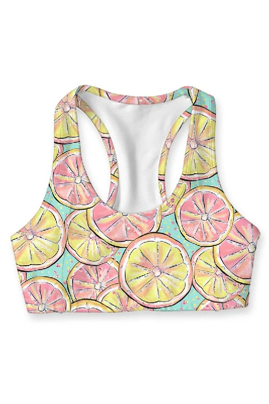 Marmalade Stella Lemon Print Seamless Racerback Sport Yoga Bra - Women Feminine Lace Bra