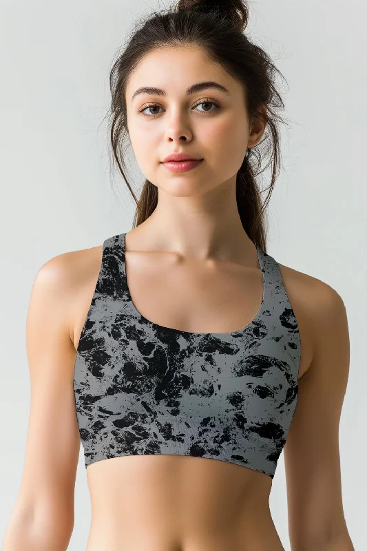 Mercury Stella Black Print Seamless Racerback Sport Yoga Bra - Women Floral Lace Bra