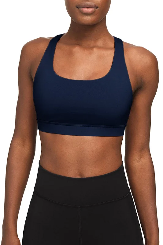 Navy Blue Recycled Stella Seamless Racerback Sport Yoga Bra - Women Stretchy Wireless Bra