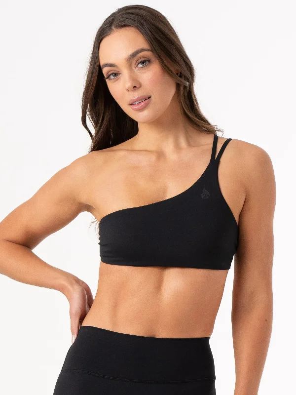 NKD One Shoulder Sports Bra - Black Trendy Sports Bra