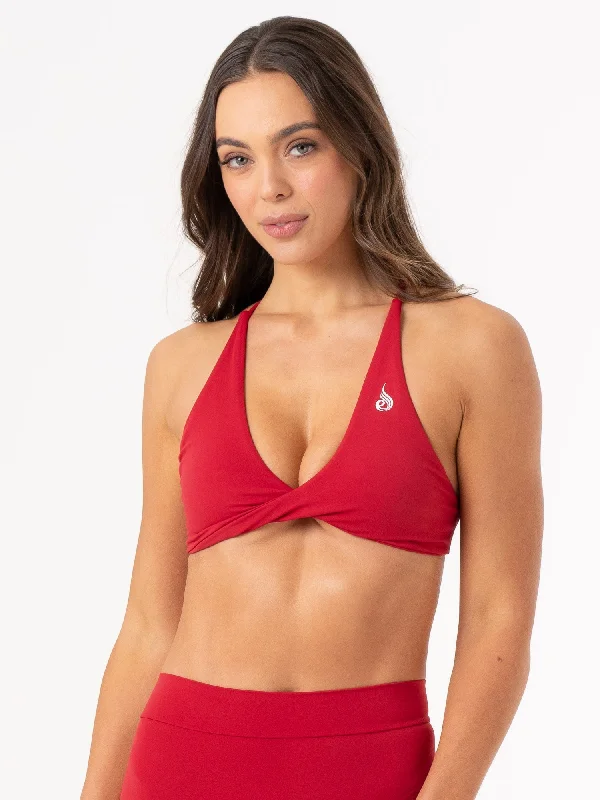 NKD Twist Sports Bra - Cherry Red Seamless Bra Design