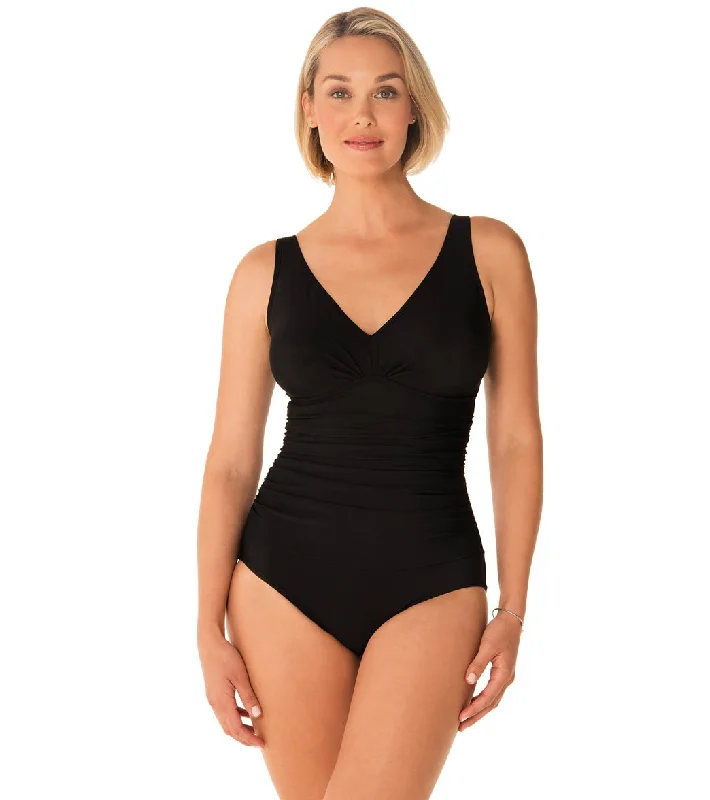 Bring Sexy Black One Piece Swimsuit Missy Style- 5529201 Classic Monokini Design