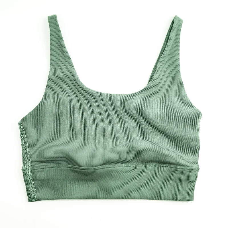 Ribbed Yoga Bra - Sage Elegant Cotton Bra