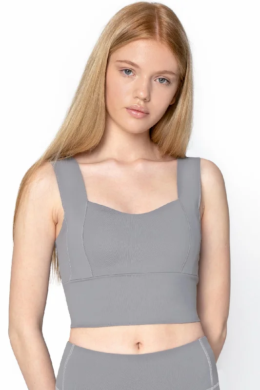 3 for $49! Silver Grey Kelly Long Line Sleek Padded Sports Bra - Women Simple Wireless Bra