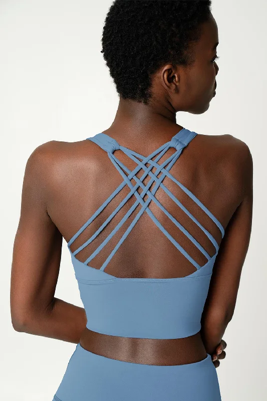 3 for $49! Sky Blue Kelly Crisscross Back Long Line Padded Sports Bra - Women Cozy Sleep Bra